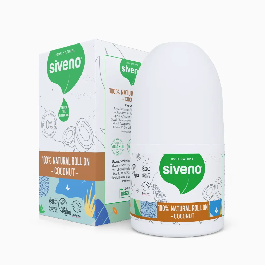 Siveno Natuurlijke Roll-On Kokos Deodorant, Vegan Kruidenformule, 50 ml