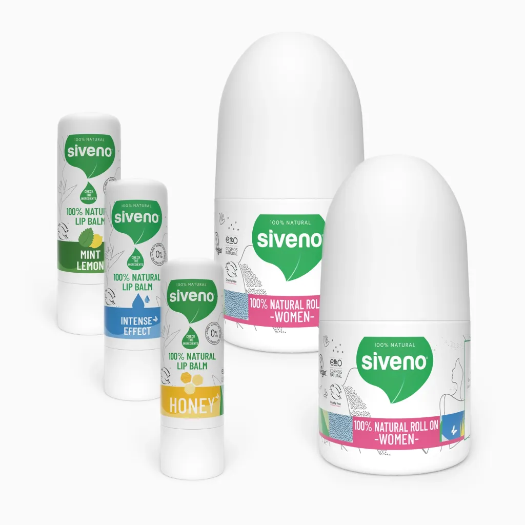 Siveno Natuurlijk Lippenbalsem & Roll-On Deodorant Voordeelset – Intense, Honey & Mint Lemon + 2x Women Roll-On – 5 Stuks