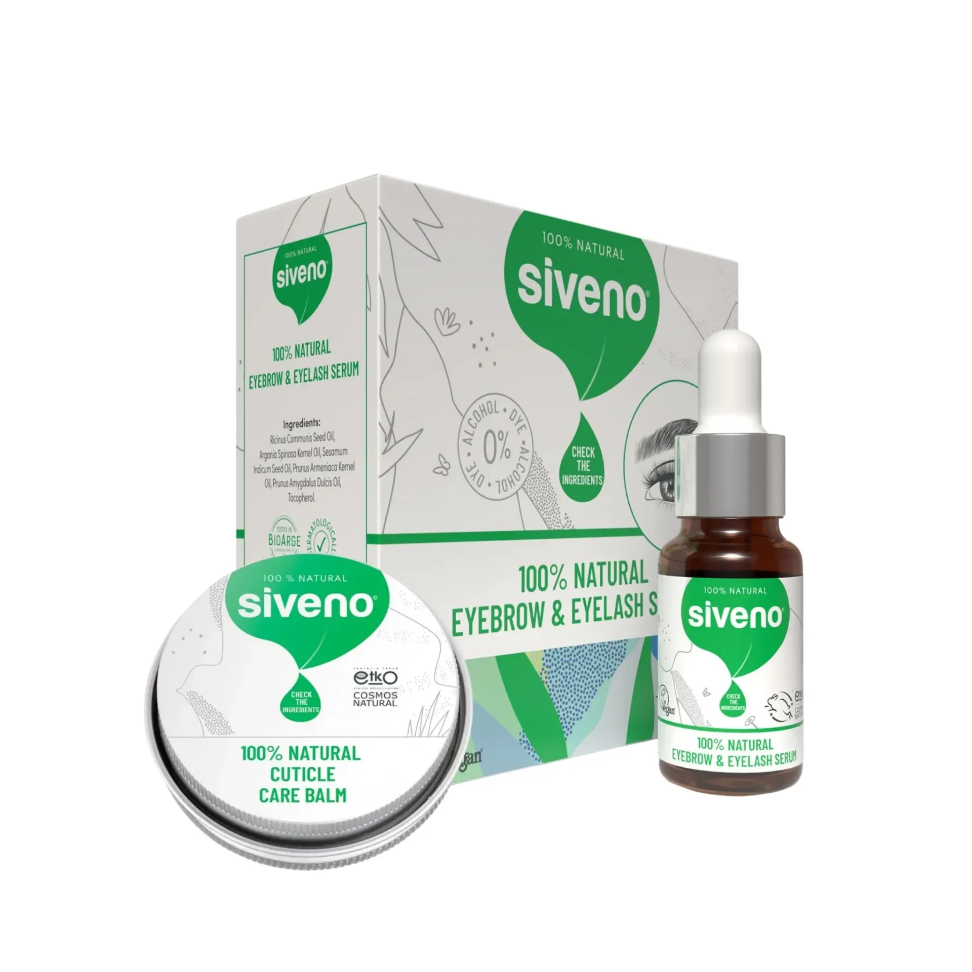 Siveno Schoonheid Verzorging Set, Wenkbrauw & Wimperserum - Nagelverzorgende Crème 2 Stuks